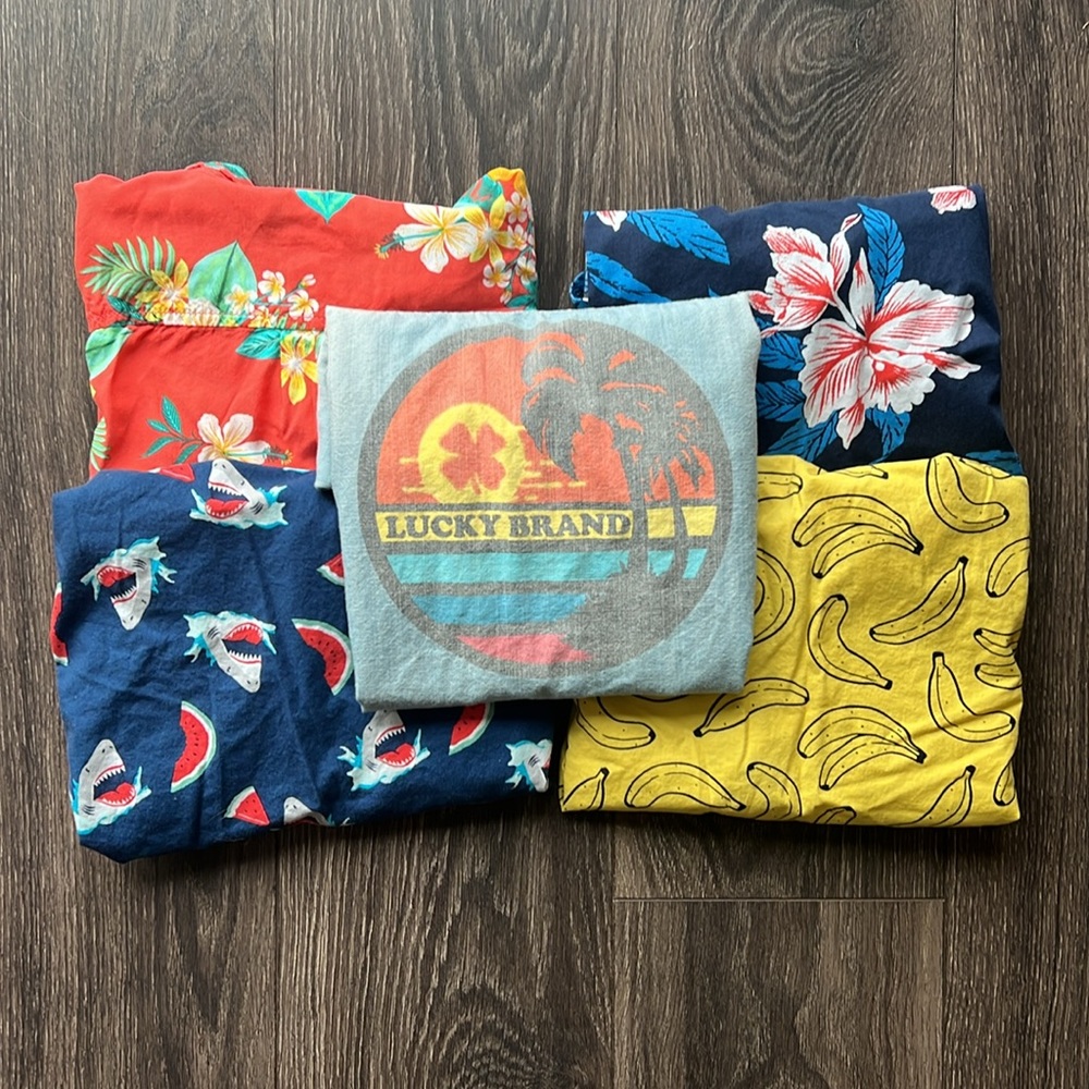 Boys Hawaiian Shirt Bundle Size 5/6 Small Tropical Summer Vacation Lot of 5